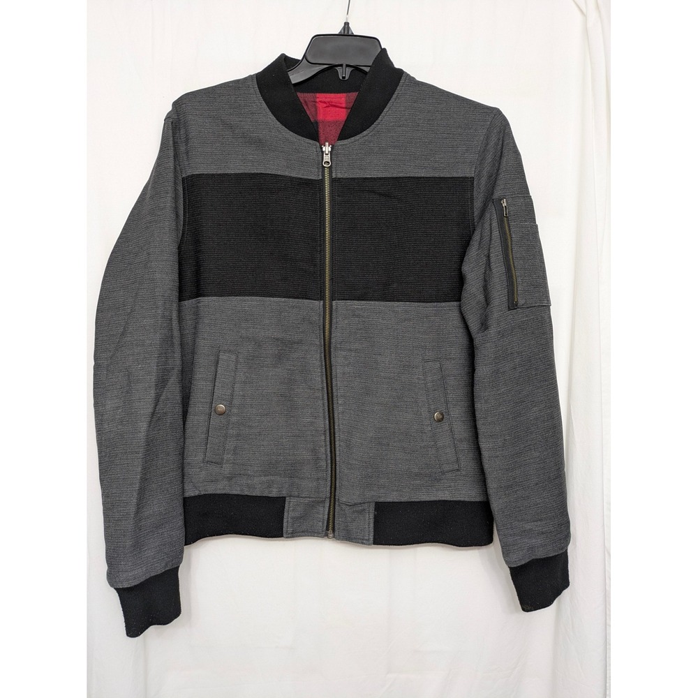 Original Penguin Reversible Bomber Jacket Mens Large Grey Black Red Plaid L